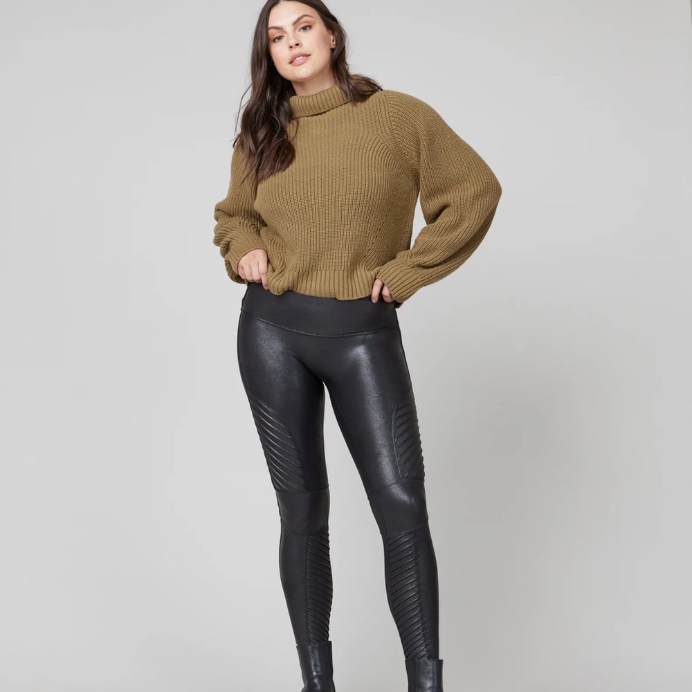 Spanx moto faux leather leggings, black, M, EUC